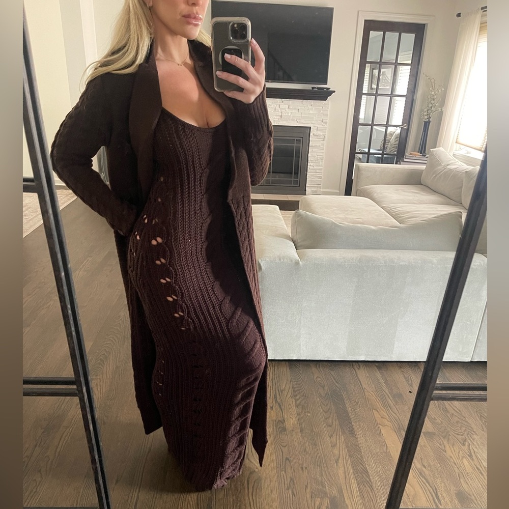 JLuxe Label Knit Dress & Cardigan Set